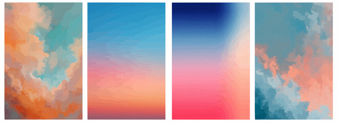 Wall Mural - Vector pattern set of peach and sky blue gradient background