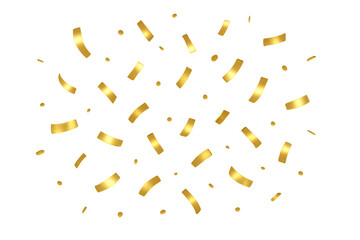 Golden confetti exploding celebrating holiday party with transparent background