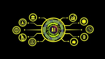 Modern artificial intelligence (AI), machine learning and computer technologies concept on a colorful background.a futuristic advanced HUD circle platform Business, Technology. .4k Animation video.