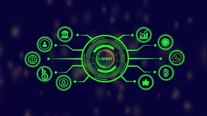 Digital E-payment money online banking financial technology concept on a colorful technology background.4k Animation video.4k Animation video.