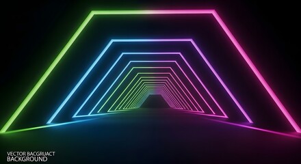 Neon tunnel with colorful lights, creating a futuristic and abstract background.