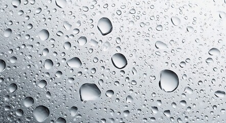 Close up macro shot of clear water droplets on a textured metallic surface with soft diffused light