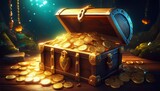 wooden treasure chest with golden coins