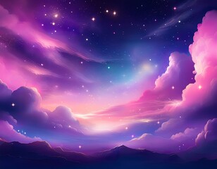 Wall Mural - ethereal sky filled with pink and purple clouds and twinkling stars creating a dreamy celestial scene