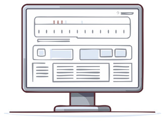 Illustrated desktop computer monitor showing a website UI UX wireframe design sketch