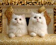 © Fabryka - Christmas and New Year Ornament for Animal Festive Two adorable white cats sitting together by a festive fireplace adorned with decorations. Luxury Christmas