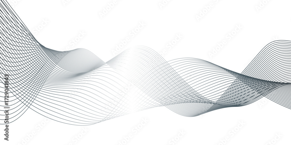 Gray and white wavy curve line with digital future technology concept background, wave lines pattern on white background vector in concept of technology, abstract black wave line banner template.