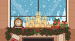 © Matcha - Festive fireplace mantelpiece adornment featuring holiday decorations and a wintery window scene