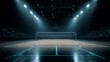 © Nasreen - Empty professional indoor volleyball court illuminated with bright arena lights ready for a match or training session