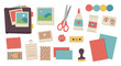 © Faisal - A collection of flatstyle scrapbooking and crafting supplies on a white background