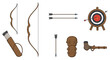 © Faisal - Collection of archery equipment including bows arrows a target quiver arm guard and finger tab
