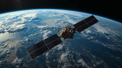Wall Mural - Satelite space station in orbit above planet Earth, space science