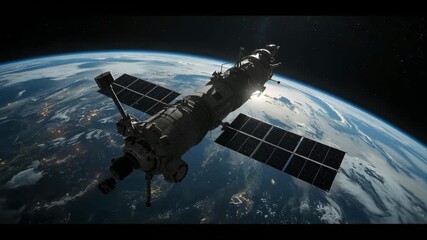 Wall Mural - Satelite space station in orbit above planet Earth, space science