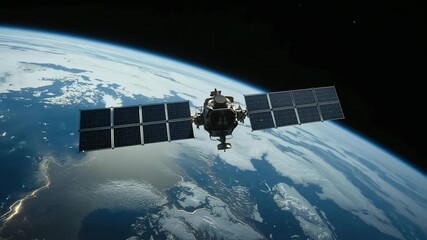 Wall Mural - Satelite space station in orbit above planet Earth, space science