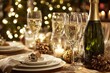 © inas - Festive champagne glasses and bottle on holiday dinner table