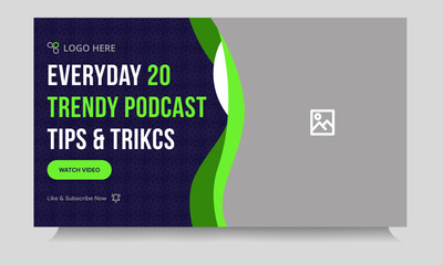 Wall Mural - Creative podcast video thumbnail banner design, podcast sound video tips and trick cover banner design, fully customizable vector eps 10 file format