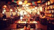 © Anda - mexican. Colorful decor and wooden tables with traditional pottery fill an authentic Mexican restaurant interior. lifestyle magazines.