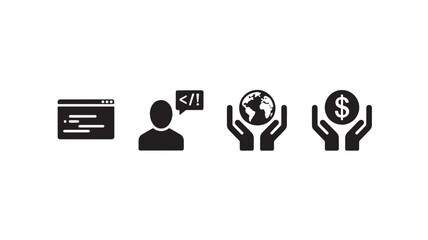 Set of business and development icons simple flat vector glyphs for web and mobile design isolated on white background