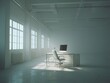 © Roman P. - Modern office setup featuring a desk, chair, and computer in a spacious, well-lit room with tall windows.