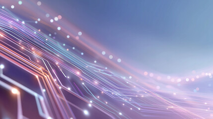 Wall Mural - Digital pathways of Progress: An abstract representation of a digital circuit board, where flowing lines of light traverse a cool, serene blue background.