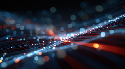 Wall Mural - Digital Flow Visualization: A mesmerizing digital depiction of flowing data streams, with dynamic lines and bokeh effects, illustrating the interconnectedness of the modern digital world.