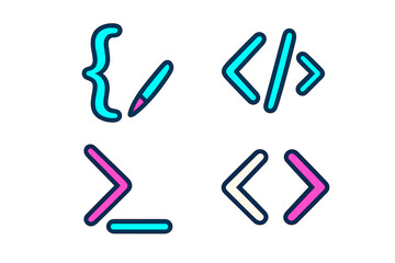 Programming and web development symbols set featuring code brackets, HTML tags, command line interface, and various coding icons