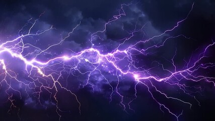 Wall Mural - A powerful lightning bolt illuminates the dark cloudy sky, with clouds and streaks of light visible