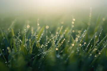 Wall Mural - Morning Dew Covering Grass Blades