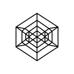 Geometric cube structure in black outline silhouette