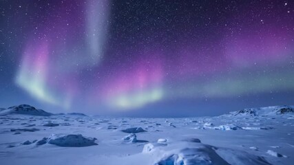 Wall Mural - rare purple and pink northern lights pulsating softly over a remote, frozen arctic plain wonders, au