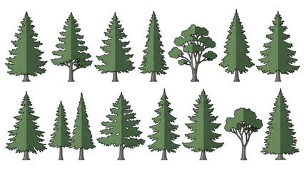 Wall Mural - Minimal CAD Tree Line Vector – Side View Outline Set of Graphic Tree Elements for Architecture and Landscape Design AI EPS PNG JPEG