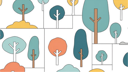Wall Mural - Minimal CAD Tree Line Vector – Side View Outline Set of Graphic Tree Elements for Architecture and Landscape Design AI EPS PNG JPEG