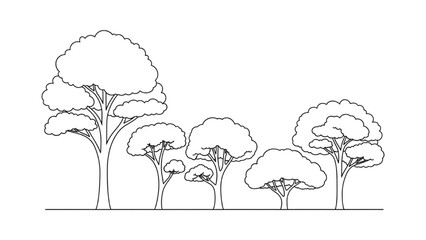 Wall Mural - Minimal CAD Tree Line Vector – Side View Outline Set of Graphic Tree Elements for Architecture and Landscape Design AI EPS PNG JPEG