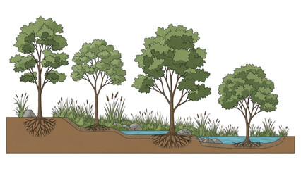 Wall Mural - Minimal CAD Tree Line Vector – Side View Outline Set of Graphic Tree Elements for Architecture and Landscape Design AI EPS PNG JPEG