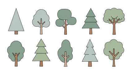 Wall Mural - Minimal CAD Tree Line Vector – Side View Outline Set of Graphic Tree Elements for Architecture and Landscape Design AI EPS PNG JPEG