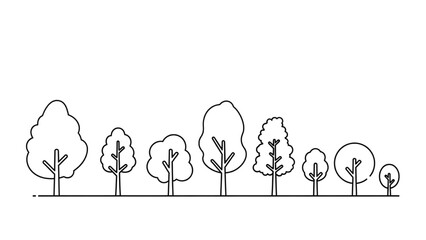Wall Mural - Minimal CAD Tree Line Vector – Side View Outline Set of Graphic Tree Elements for Architecture and Landscape Design AI EPS PNG JPEG