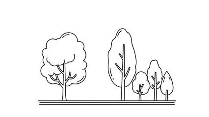 Wall Mural - Minimal CAD Tree Line Vector – Side View Outline Set of Graphic Tree Elements for Architecture and Landscape Design AI EPS PNG JPEG