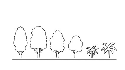 Wall Mural - Minimal CAD Tree Line Vector – Side View Outline Set of Graphic Tree Elements for Architecture and Landscape Design AI EPS PNG JPEG