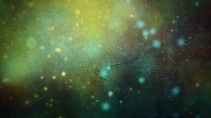 Wall Mural - Orange and Blue Particle Fall Stone Wall 4K Loop features a rough stone wall with soft particles of blues and oranges falling with yellow lighting flickering in a loop.