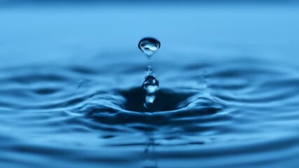Wall Mural - Macro close-up of a mesmerizing slow motion water splash creating intricate patterns and delicate waves on a serene blue surface mesmerizing slow motion, purity, clean