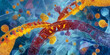 © karim - Artistic depiction of DNA strands with cellular components in a vibrant, colorful illustration.