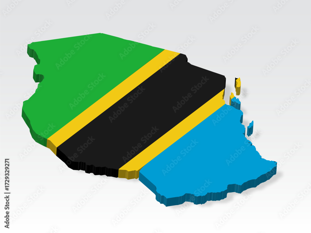 3D Tanzania map with flag. Three dimensional map of United Republic of ...