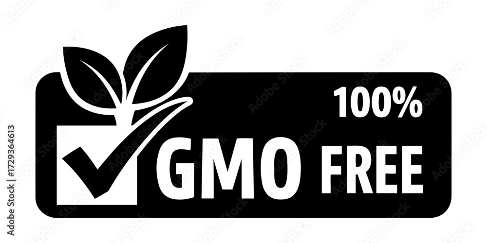 Vector illustration of a black gmo free sign with a checkmark and ...