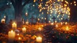 © Beauver - A serene night scene at a cemetery lit by candles and flowers, with a pathway leading through the graves. This scene evoke a sense of peace and remembrance