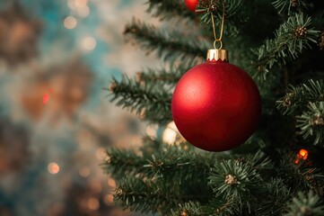Wall Mural - Festively adorned Christmas tree featuring red ornaments for the holiday season