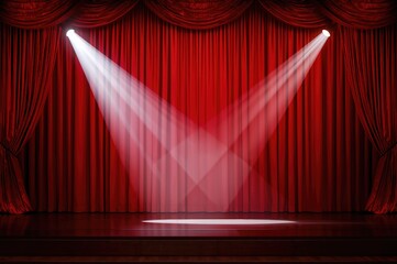 Wall Mural - Stage lighting beam during a live performance with a crimson backdrop curtain.