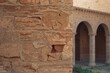Close-up of brickwork at a corner in historic monastery wall construction