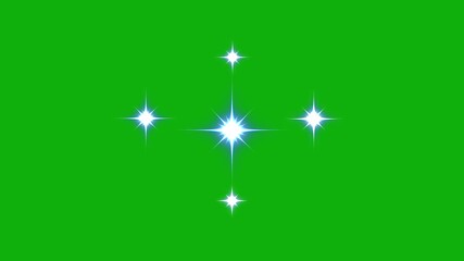 Wall Mural - Sparkle star glowing animation, blinking light effect on green screen background, sparkling star lights, magic flash glitter explosion, energy twinkle movement, flat vector cartoon stars. 4K
