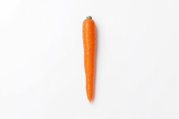 Wall Mural - Single carrot on a plain white surface, overhead shot with blank area for text. Flat lay style.