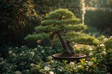 Miniature tree in a natural setting with gardenia plants